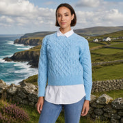 Isla Ladies Crop Cable Light Blue Sweater