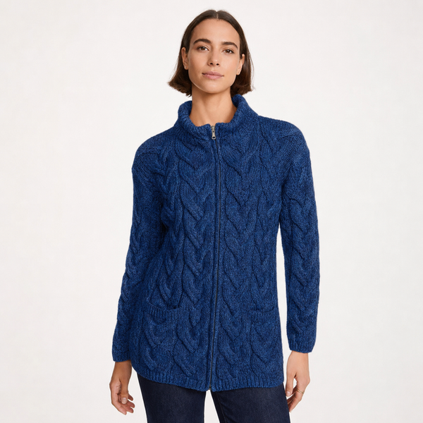 Ladies Chunky Cable Dark Blue Cardigan