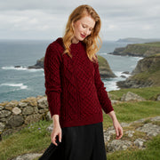 Éireann Ladies Traditional Aran Supersoft Red Sweater
