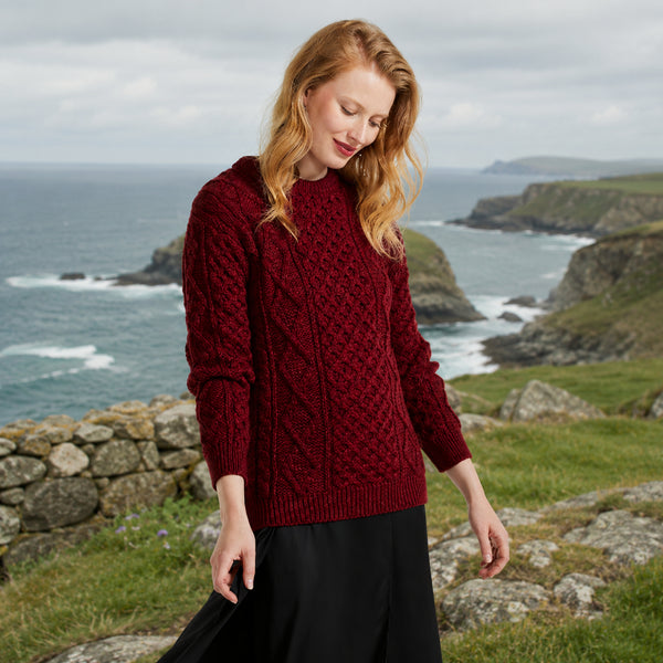 Éireann Ladies Traditional Aran Supersoft Red Sweater