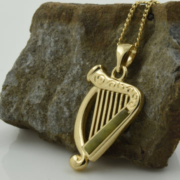 Gold Plated Connemara Marble Harp Necklace