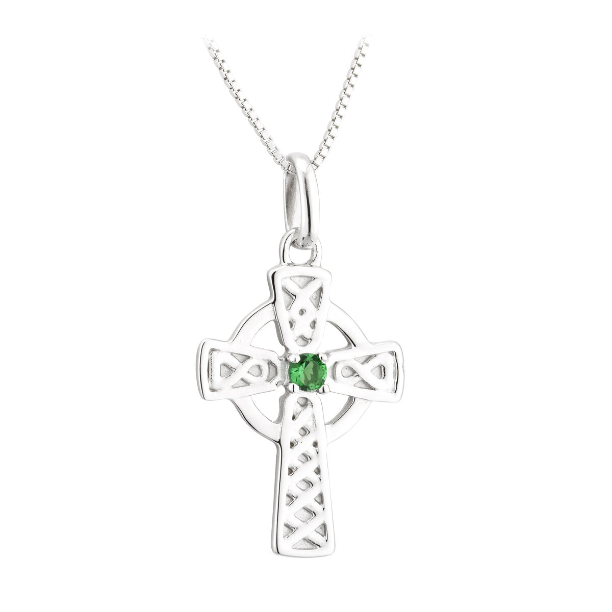 Sterling Silver Large Green Crystal Cross Pendant