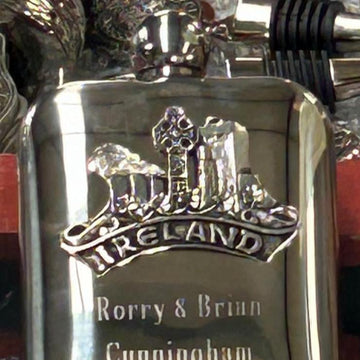 Personalized Whiskey flask with pewter Design