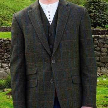 Irish Wool Tweed Sport Jacket - Green Overcheck