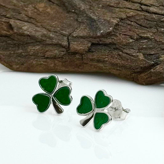 Sterling Silver Enamel Shamrock Stud Earrings