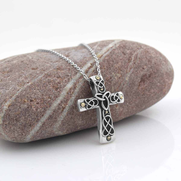 Silver Oxidized Celtic Cross with Marcasite Stones
