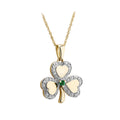 14K GOLD DIAMOND & EMERALD IRISH SHAMROCK PENDANT