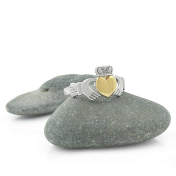 Ladies Gold Heart Claddagh Ring in Sterling Silver