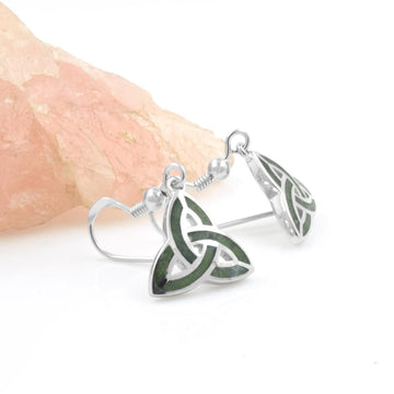 Trinity Knot Drop Earrings with Connemara Marble