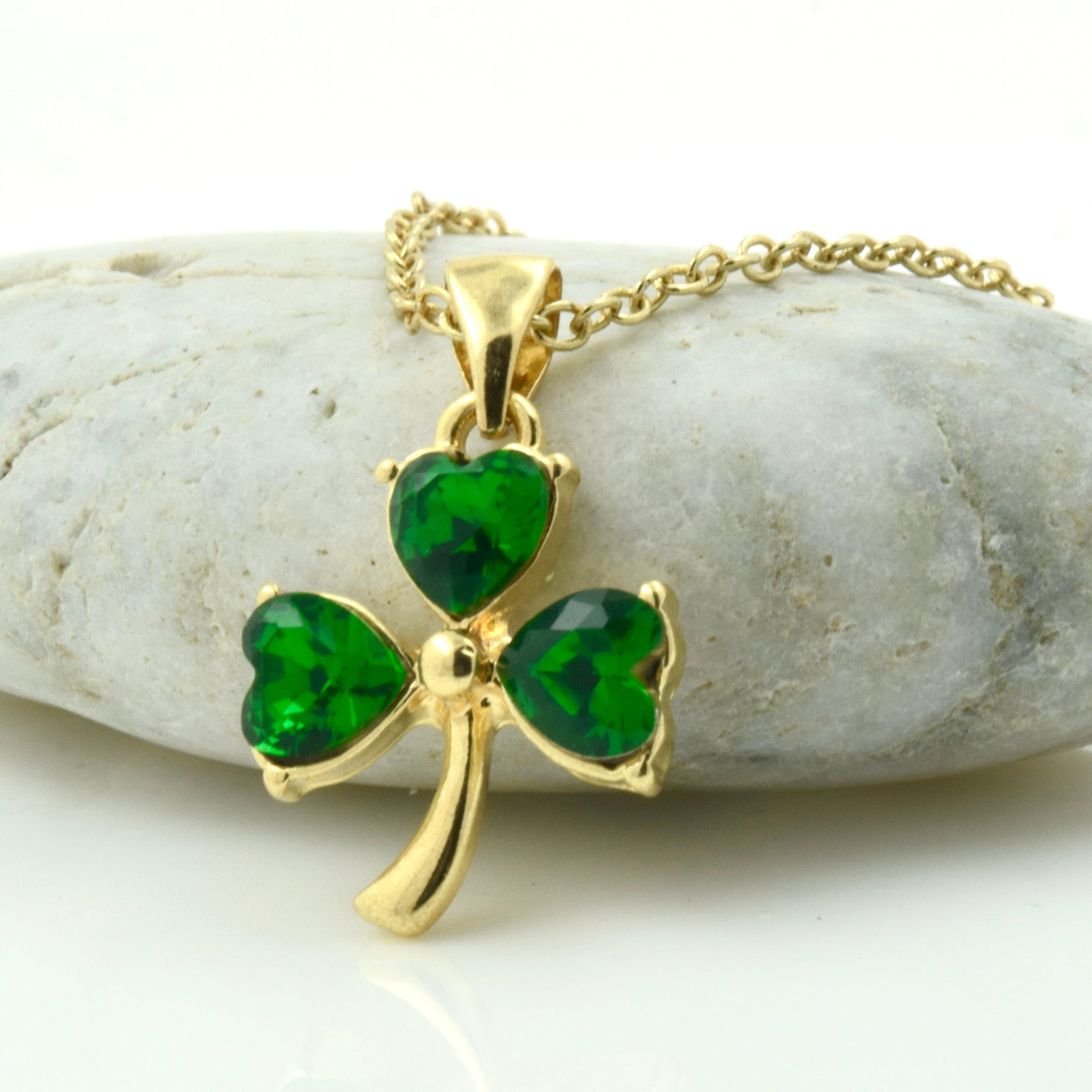 Green Crystal Shamrock Gold Plated Necklace