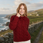 Kinsale Ladies Cable Red Aran Sweater