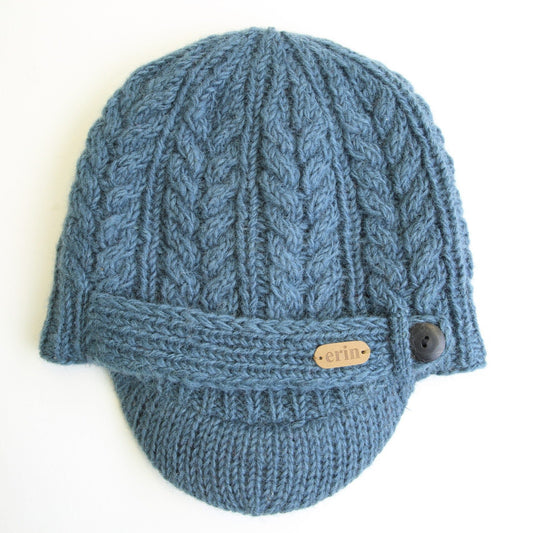 Aran Cable Peak Hat Denim Blue