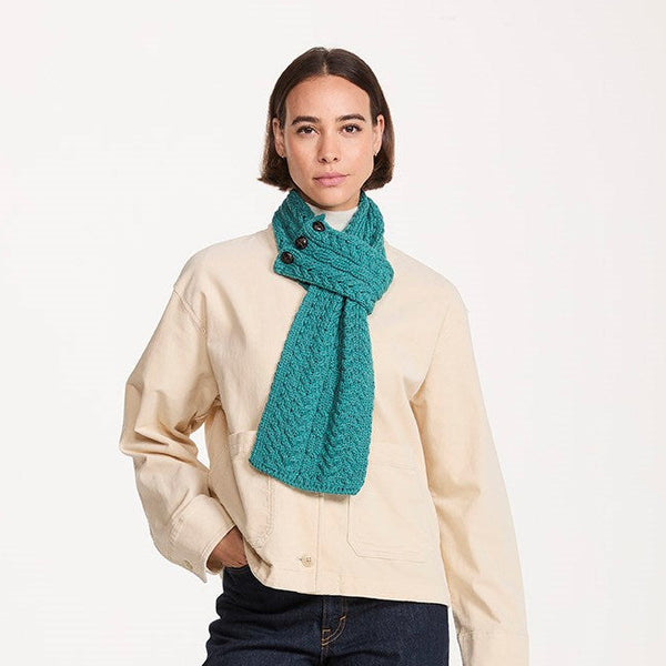 Ballina Aran Buttoned Turquoise Loop Scarf