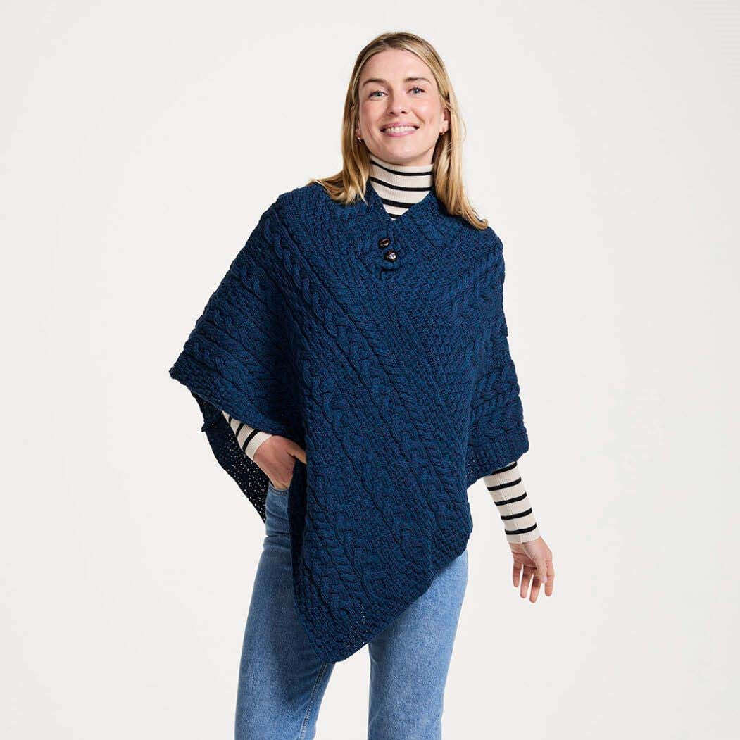Easkey Ladies Classic Aran Button Poncho | Gifts of Ireland