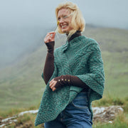 Easkey Ladies Classic Aran Button Moss Green Poncho