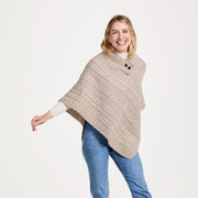 Easkey Ladies Classic Aran Button Oat Poncho