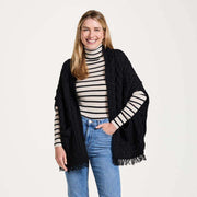 Shannon Throwover Black Aran Wrap with Pocket
