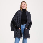 Shannon Throwover Charcoal Aran Wrap with Pocket