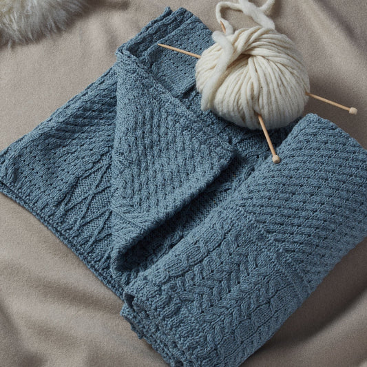 Keel Aran Patchwork Merino Blanket - Light Blue
