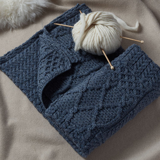 Keel Aran Patchwork Merino Blanket - Denim