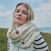 Kilmaine Aran Natural Snood Scarf with Buttons