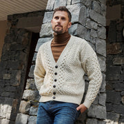 Mens V Neck Natural Cardigan