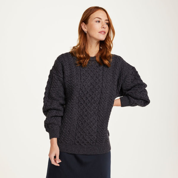Inisheer Traditional Ladies Aran Charcoal Sweater