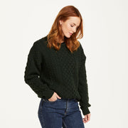 Inisheer Traditional Ladies Aran Forest Green Sweater