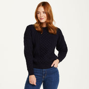 Inisheer Traditional Ladies Aran Navy Sweater