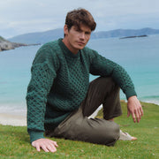Inisheer Traditional Natural Mens Aran Green Sweater