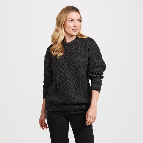 Inishbofin Ladies Traditional Aran Charcoal Sweater