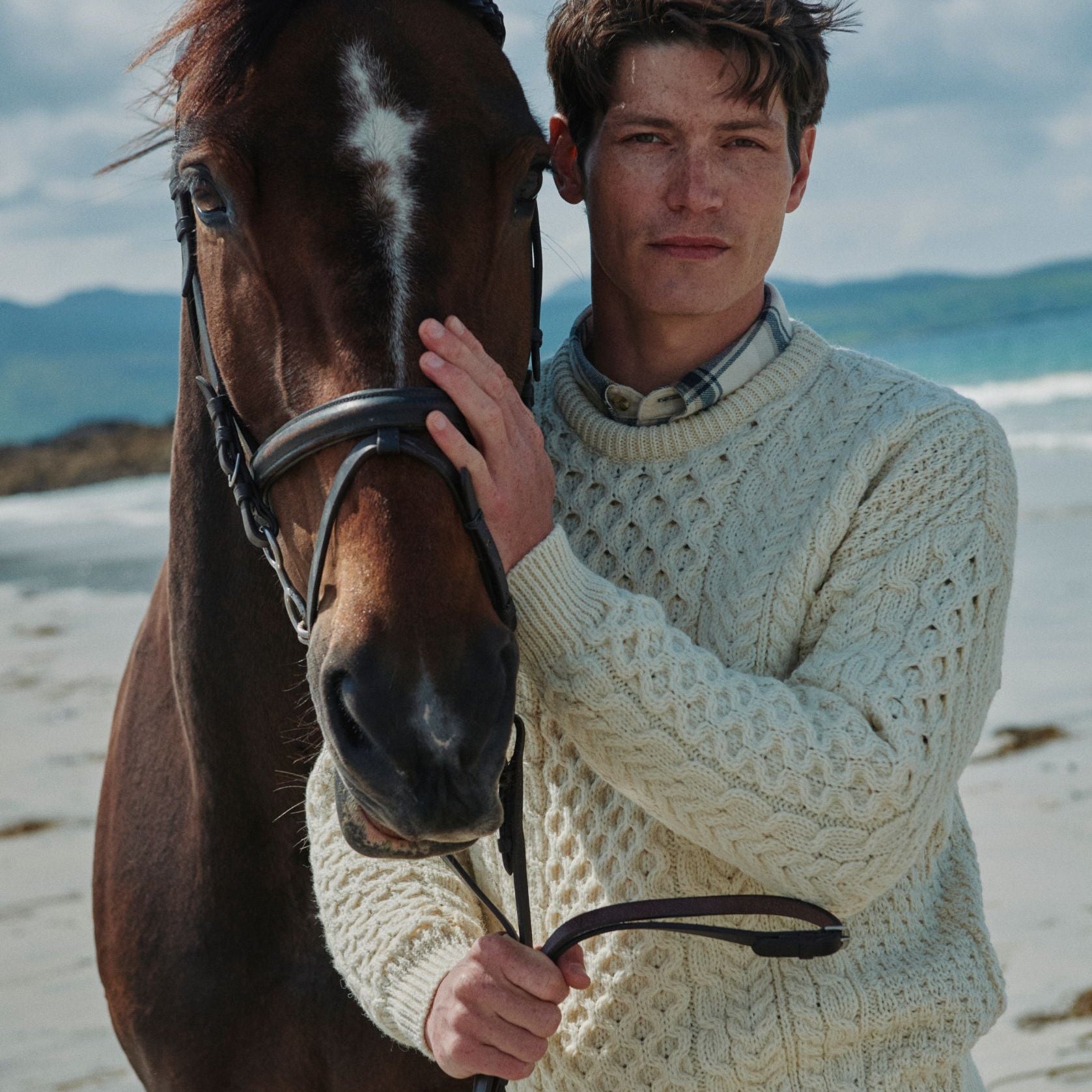 Inishbofin Mens Traditional Aran Natural Sweater