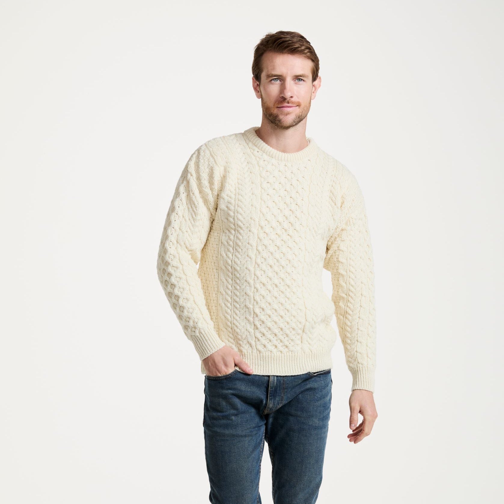 Inishbofin Mens Traditional Aran Natural Sweater
