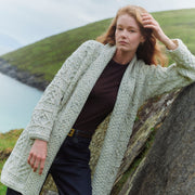 Tara Ladies Merino Flecked Oat Aran Long Shawl Cardigan