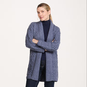 Tara Ladies Merino Denim Aran Long Shawl Cardigan
