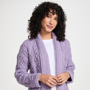 Liffey Ladies Lavender Aran Shawl Cardigan