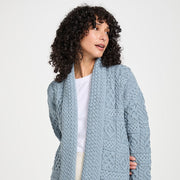 Liffey Ladies Light Blue Aran Shawl Cardigan