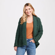 Liffey Ladies Green Aran Shawl Cardigan