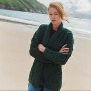 Liffey Ladies Green Aran Shawl Cardigan