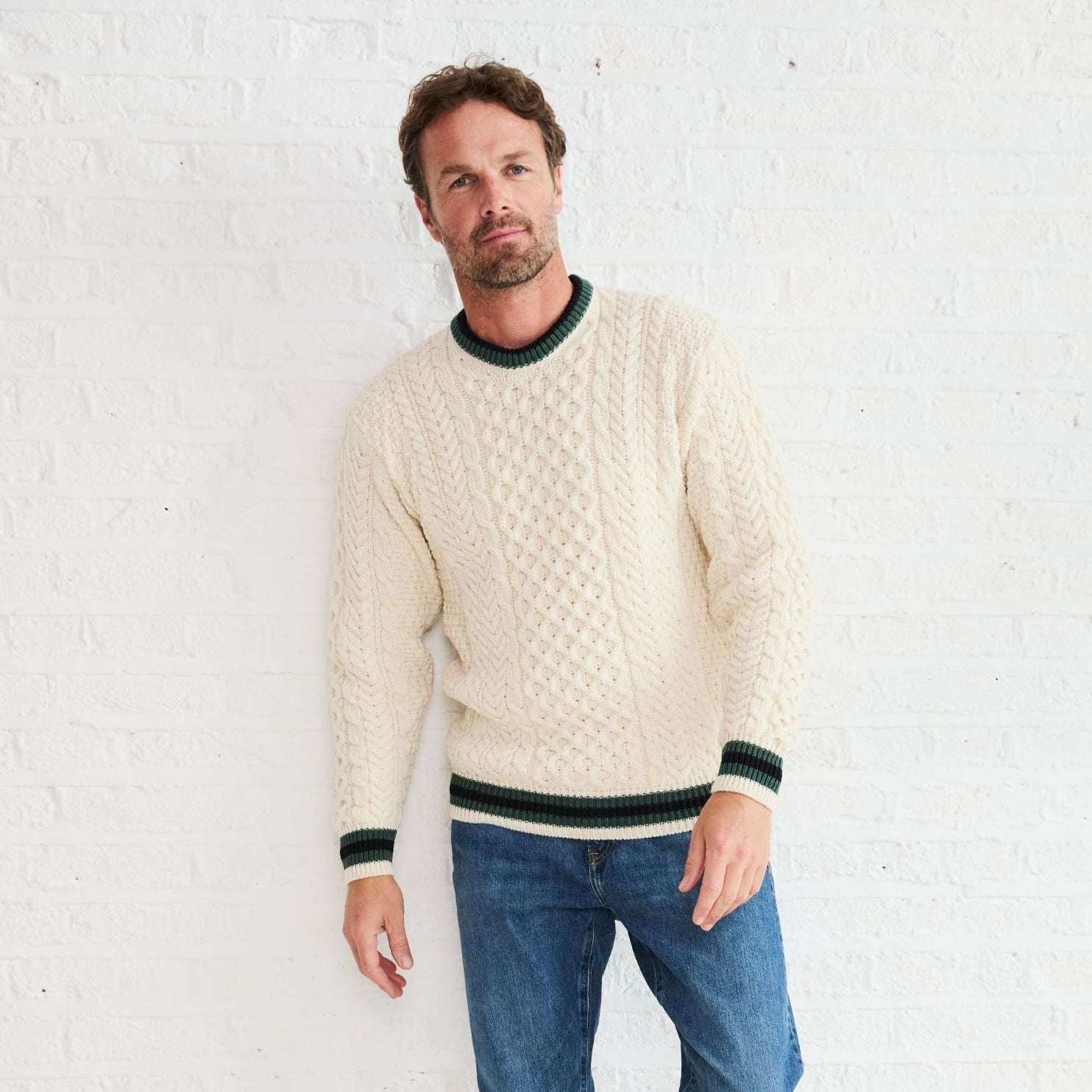 Inishbeg Stripe Crewneck Aran Sweater