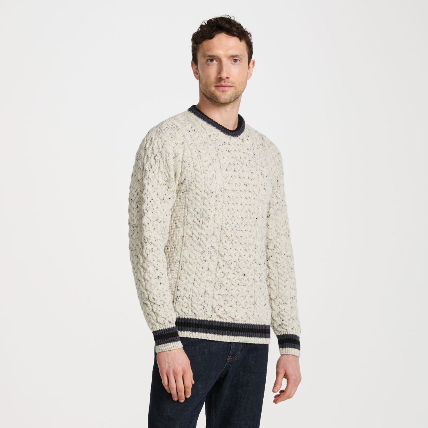 Inishbeg Stripe Crewneck Aran Sweater