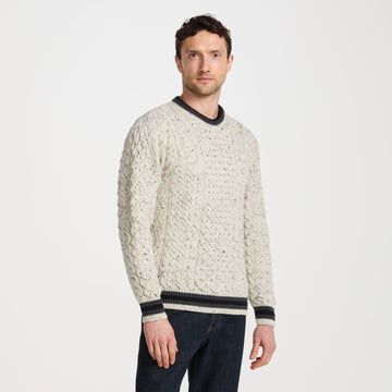 Inishbeg Stripe Oat Crewneck Aran Sweater