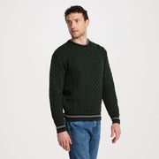 Inishbeg Stripe Green Crewneck Aran Sweater
