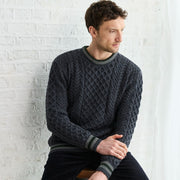 Inishbeg Stripe Charcoal Crewneck Aran Sweater