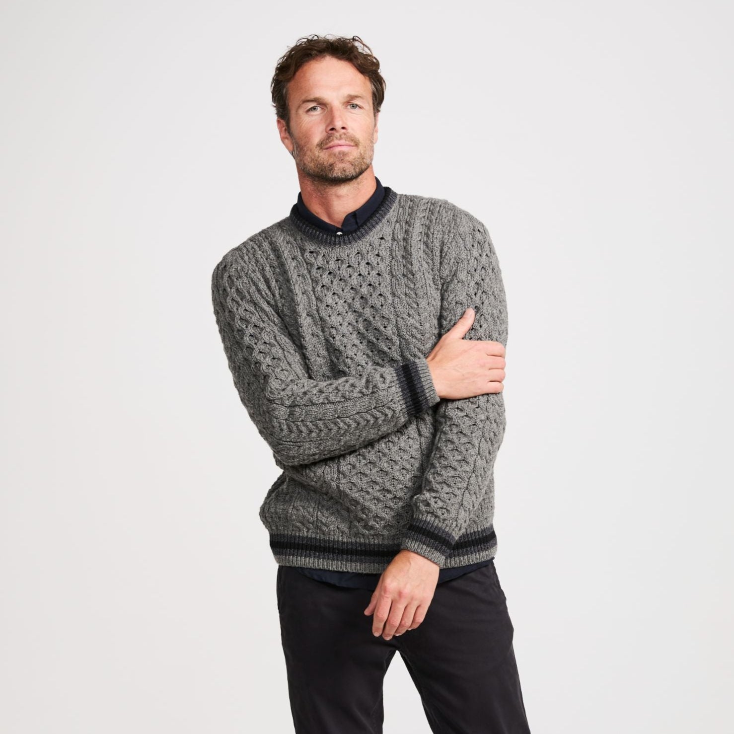 Inishbeg Stripe Crewneck Aran Sweater