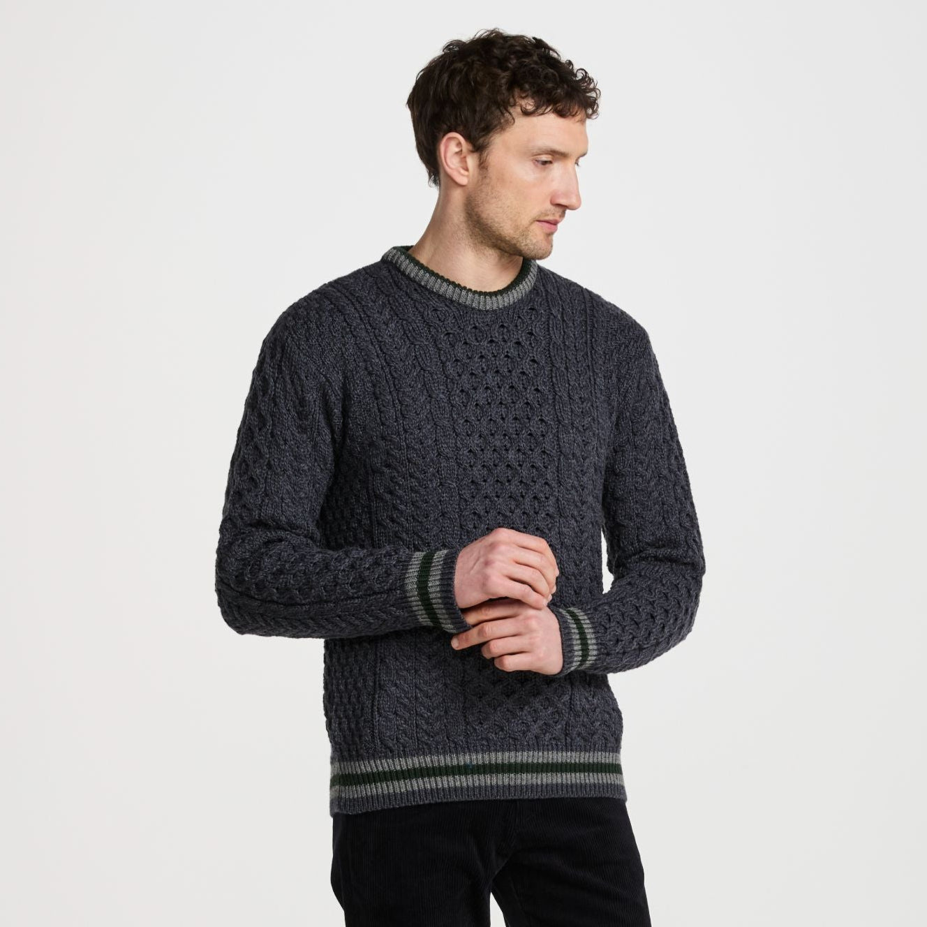 Inishbeg Stripe Crewneck Aran Sweater