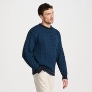Inishbeg Stripe Navy Crewneck Aran Sweater