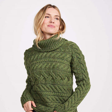 Derreen Green Aran Horizontal Cable Sweater