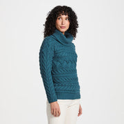 Derreen Turquoise Aran Horizontal Cable Sweater