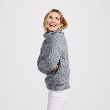 Derreen Grey Aran Horizontal Cable Sweater